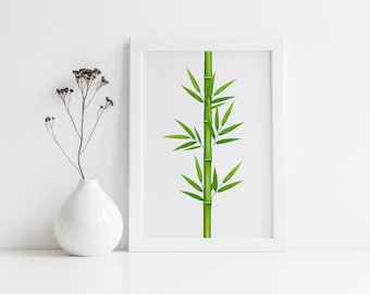 Affiche d'illustration en bambou, oeuvre d'art murale en bambou vert, plante en téléchargement numérique, impression botanique, décoration d'intérieur naturelle, téléchargement immédiat