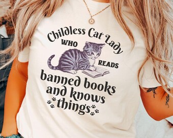 Childless Cat Lady Bella Canvas T-Shirt,Feminist Cat Shirt,Cat Book Shirts,Book Lover Gift,Womens March Tshirt,Cat Lady Shirt,Librarian Gift