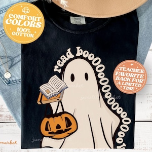 Ghost Reading Book Shirt,Halloween Book Lover Teacher Shirt,Librarian Ghost Halloween Tees,Ghost Reading Tee,Halloween Ghost Reading T Shirt