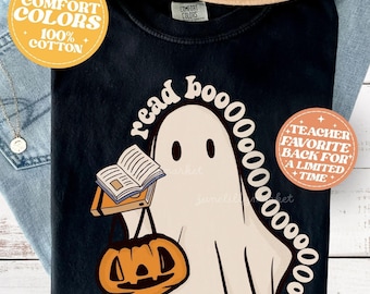 Ghost Reading Book Shirt,Halloween Book Lover Teacher Shirt,Librarian Ghost Halloween Tees,Ghost Reading Tee,Halloween Ghost Reading T Shirt