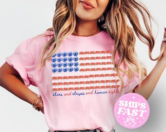 Liberal 4th of July Comfort Colors Shirt,Stars and Stripes And Equal Human Rights,Feminist Patriotic Shirt,Progressive 4th tshirt,Liberal Ts