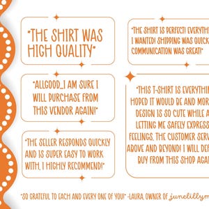 May include: Orange and white graphic with customer reviews. Text includes phrases like "high quality," "will purchase again," and "customer service is above and beyond." The image also includes the text "400 happy customers & growing!"