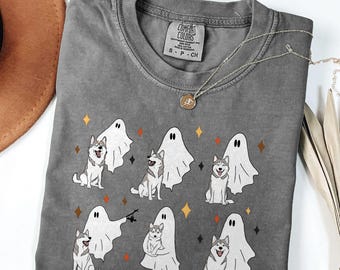 Halloween Husky Dog Ghost Shirts,Dog Lover Shirt,Ghost Dog Shirts,Dog Halloween Shirt,Halloween Ghost Dog Shirt,Spooky Dog Shirt