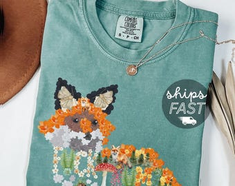 Comfort Colors Subtle Anti-Trump Floral Fox with Hidden Message FDT Tee Shirts,Anti Trump Tshirt,Gift Feminist,Anti-Fascism Tshirt,Protest T