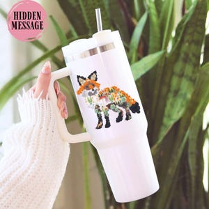 Subtle Anti-Trump Fox With Hidden Message Tumblers|Fuck Trump 40 oz Tumbler With Handle|Resistance Travel Cups|Feminist Gifts|Liberal Cups