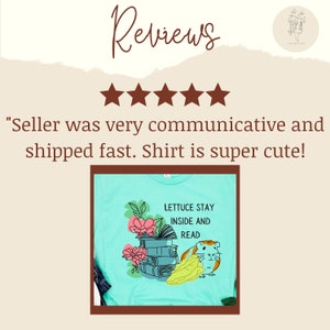 May include: A turquoise t-shirt with a graphic of a stack of books, flowers, and a guinea pig. The text on the shirt reads "Lettuce Stay Inside and Read".