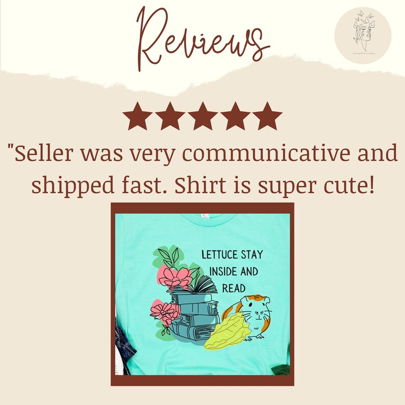 May include: A turquoise t-shirt with a graphic of a stack of books, flowers, and a guinea pig. The text on the shirt reads "Lettuce Stay Inside and Read".