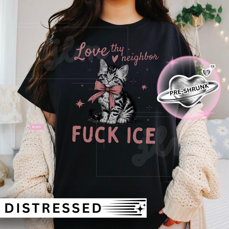 Fuck Ice Shirt,Anti-ICE Vintage Kitten Shirt,Abolish ICE Tee,Pro-Immigrant T-Shirt Black