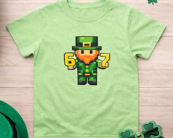 67 Koszulka dziecięca z motywem skrzata na Dzień Świętego Patryka | Koszulka z koniczyną