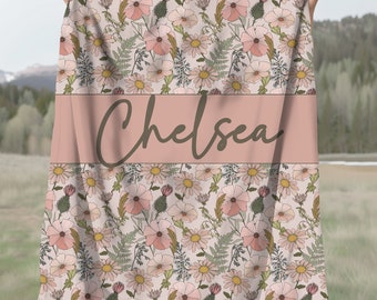 Spersonalizowany koc kwiatowy: styl retro rustykalny, prezent z imieniem