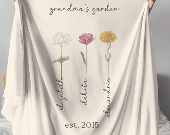 Personalisierte Geburtsblumen-Decke: Benutzerdefiniertes Oma-Gartengeschenk