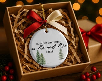Personalized First Christmas Married Ceramic Ornament, Newlywed Gift