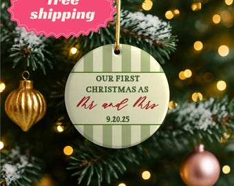 Personalized First Christmas Married Ornament 2025 – Custom Ceramic Keepsake