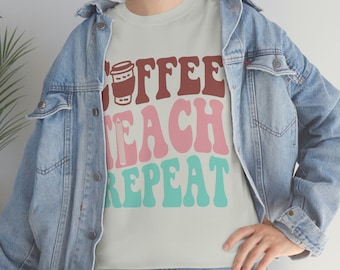 Retro Teacher Shirt: Groovy Coffee Teach Repeat Tee