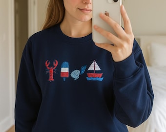 Bluza z haftowanym homarem: Nantucket Summer Coastal Style