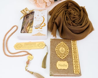 Personalized Islamic Gift Set: Velvet Yaseen Book, Tasbih, Hijab