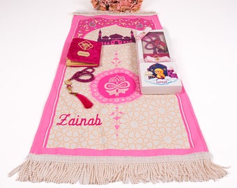 Personalized Kids Prayer Mat Set, Custom Muslim Kids Prayer Rug Quran Tasbih Box, Quran Graduation Gift, Ameen Favor, Eid Gift for Kids