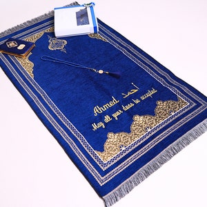 Personalisiertes Gebetsteppich-Geschenkset aus Chenille, Koran, Tasbih, Ramadan-Geschenke, Eid-Geschenke für Ihn