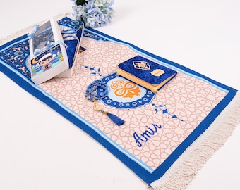 Personalized Kids Prayer Mat Set, Custom Muslim Kids Prayer Rug Quran Tasbih Box, Quran Graduation Gift, Ameen Favor, Eid Gift for Kids