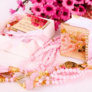 Personalised Customisable Velvet Mini Quran Pearl Tasbeeh Decorated Box Gift Set | Ramadan Eid Hajj Umrah Wedding Baby Shower Ameen Favours