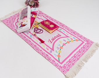Personalized Kids Prayer Mat Set, Custom Muslim Kids Prayer Rug Quran Tasbih Box, Quran Graduation Gift, Ameen Favor, Eid Gift for Kids
