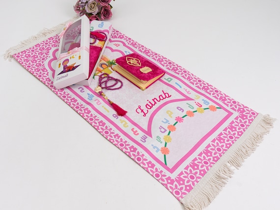 Personalized Kids Prayer Mat Set, Custom Muslim Kids Prayer Rug Quran Tasbih Box, Quran Graduation Gift, Ameen Favor, Eid Gift for Kids