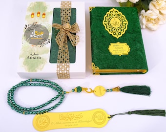 Personalized Velvet Quran Gift Set: Pearl Tasbeeh, Islamic Wedding Favor