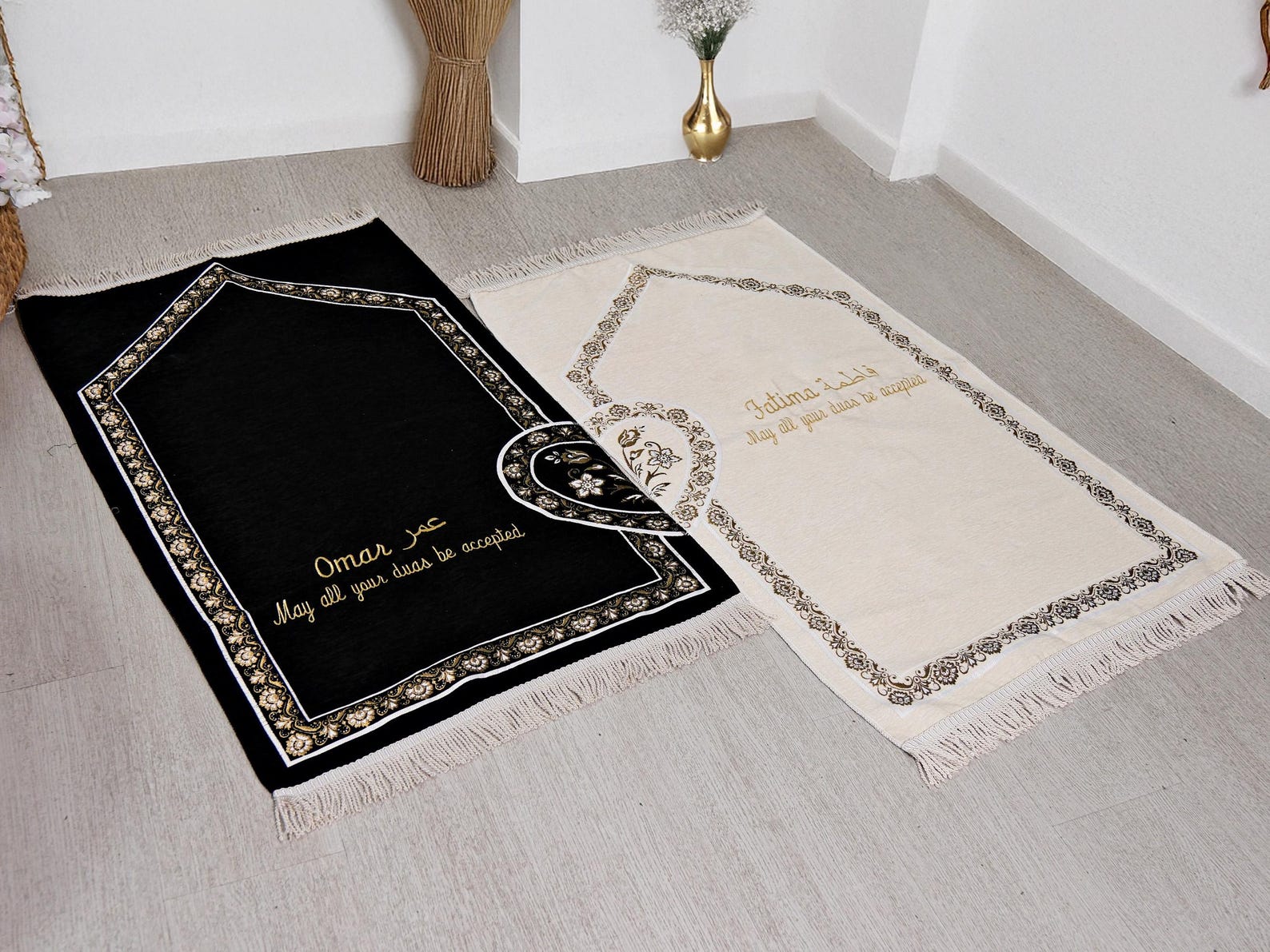 Personalized Gift, Custom Islamic Set, Prayer Rug Quran Tasbeeh, Eid Gifts For Couple, Muslim Printable Prayer Mat, His and Hers Prayer Mats