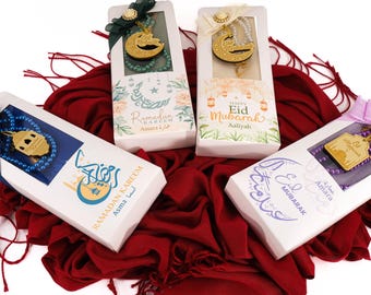 Personalized Pashmina Shawl Scarf & Tasbih Gift Set, Islamic Wedding Gifts, Nikah Favors