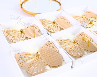 Personalized Ayatul Kursi Butterfly Magnet: Gold Acrylic Wedding Favor