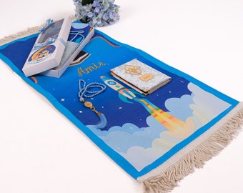 Personalized Kids Prayer Rug Set, Custom Prayer Mat Quran Tasbih Set, Quran Graduation Gift, Ameen Celebration, Eid Ramadan Gift Kids