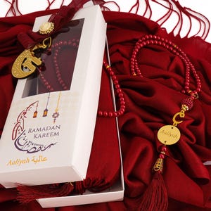 Personalised Pashmina Shawl Scarf Tasbih Gift Set | Ramadan Eid Wedding Nikah Birthday Mothers Day Valentines Day Anniversary Gift for Women