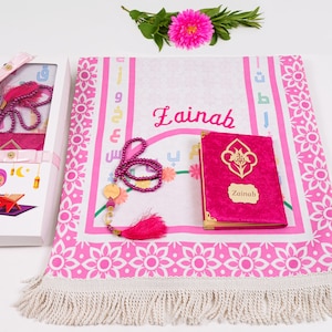 Personalized Kids Prayer Mat Set, Custom Muslim Kids Prayer Rug Quran Tasbih Box, Quran Graduation Gift, Ameen Favor, Eid Gift for Kids image 6