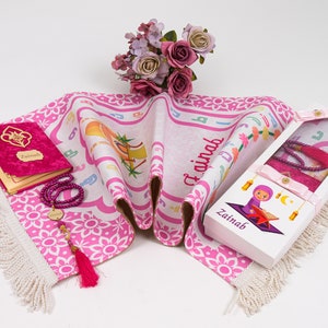 Personalized Kids Prayer Mat Set, Custom Muslim Kids Prayer Rug Quran Tasbih Box, Quran Graduation Gift, Ameen Favor, Eid Gift for Kids image 8