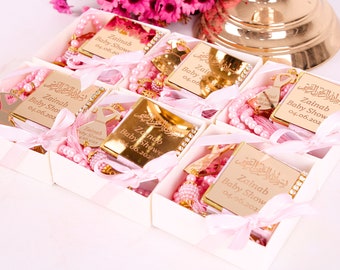 Personalized Velvet Mini Quran Gift Set: Pearl Tasbeeh, Decorated Box