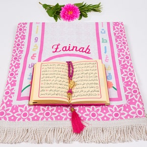 Personalized Kids Prayer Mat Set, Custom Muslim Kids Prayer Rug Quran Tasbih Box, Quran Graduation Gift, Ameen Favor, Eid Gift for Kids image 7