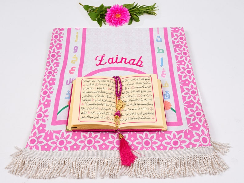Personalized Kids Prayer Mat Set, Custom Muslim Kids Prayer Rug Quran Tasbih Box, Quran Graduation Gift, Ameen Favor, Eid Gift for Kids image 7