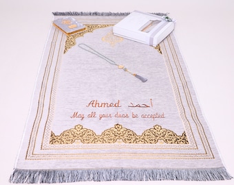 Personalized Chenille Prayer Mat Gift Set, Quran, Tasbeeh, Ramadan Favors, Eid Gifts, Muslim Favors