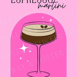Pink Espresso Martini Cocktail Kunstdruck | Barwagen Dekor | Moderne Küche Wandkunst | 8x10", 11x14" & 24x36" Größen