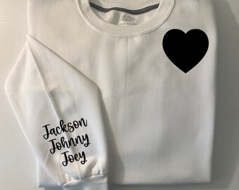 Heart & Personalized Name on Sleeve Sweatshirt, Name on Sleeve Sweatshirt, Personalized Name Sweatshirt, Heart Sweatshirt with Name