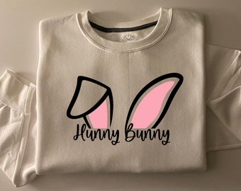 Hunny Bunny Crewneck Sweatshirt, Easter Bunny Sweatshirt, Woman's Bunny Sweatshirt, Bunny Sweatshirt, Bunny Shirt, Easter Shirt