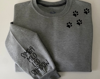 Personalized Paw Print Sweatshirt, Cat Name on Sleeve, Custom Cat Sweatshirt, Personalized Cat Sweatshirt, Gift for Cat Lover, Cat Mom Shirt