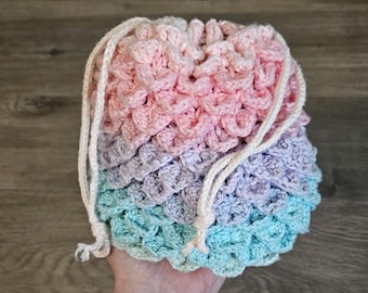 Dragon Scale Dice Bag Crochet Pattern (PDF) – Crocodile Stitch Drawstring Bag, DnD, RPG, Dice Pouch, Customizable Sizes