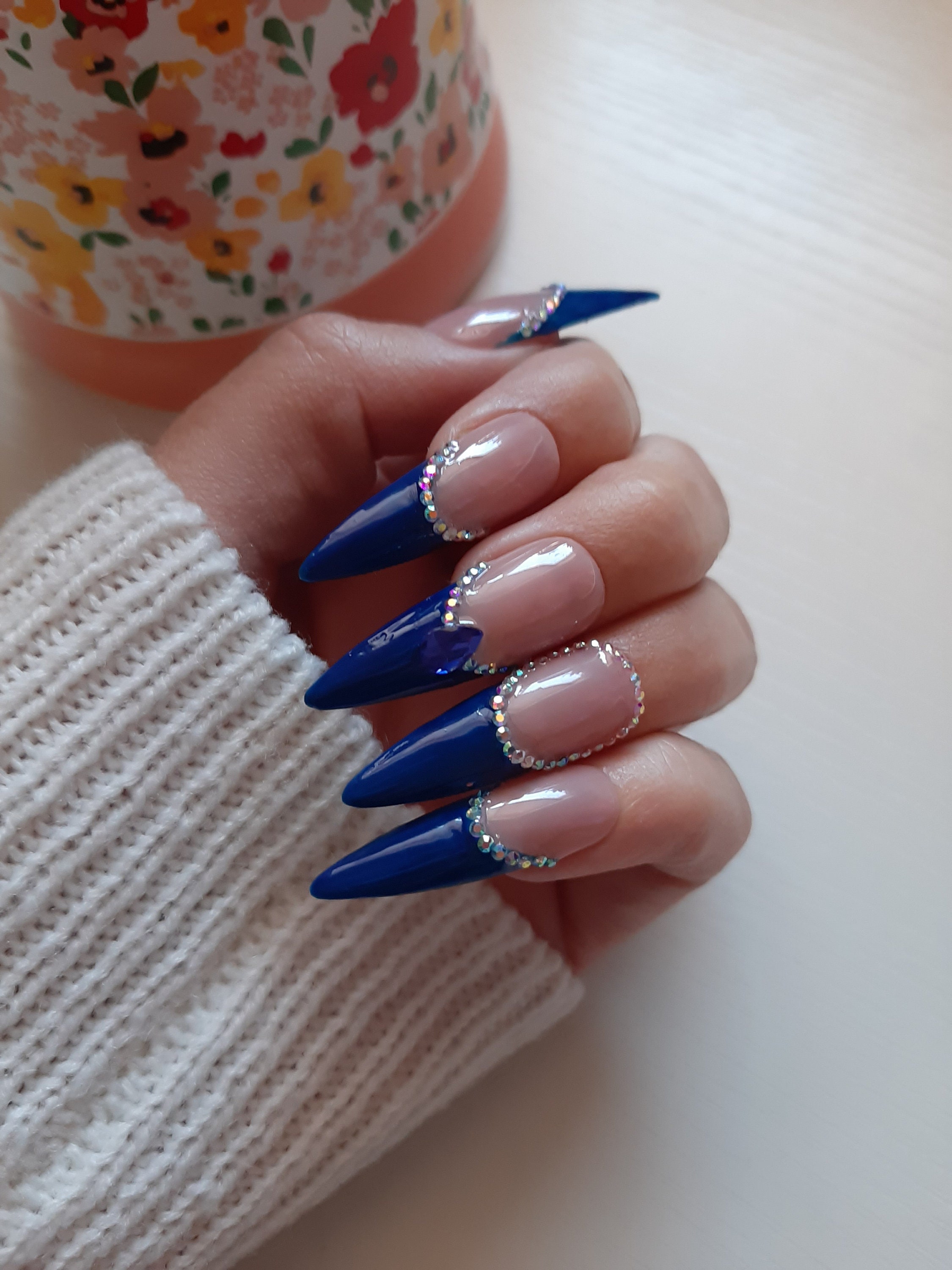 Metallic Blue Nails - Etsy
