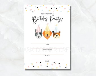 Birthday Pawty Invitations - Puppy Themed Party - Kids Birthday Party Invitations - Fill in the Blank Invitations - Dog Birthday Party