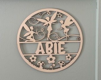 Signo de nombre de hadas, decoración de hadas para la guardería, decoración temática de hadas para la habitación de las niñas, signo de nombre de la habitación de los niños, signo de nombre personalizado para los niños