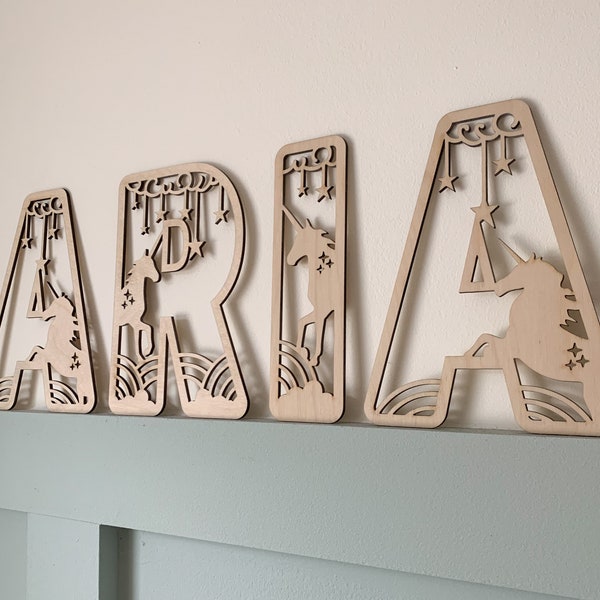 Unicorn letters, name sign wood, unicorn name sign, Personalised Name Sign, Custom Name, unicorn Theme Decor, Unicorn Wall Art