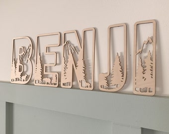 Woodland forest bear wooden nursery letters, Personalised Childrens Nursery Decor, Woodland childrendecor, Wood Letters for Wall, Name sign