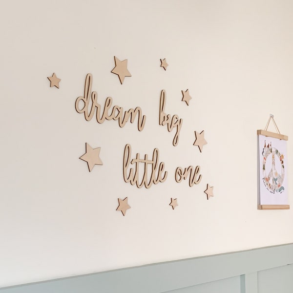 Dream big little one, kids wall sign door sign, wooden words for walls, quotes for kids room, childrens room decor, nursery wall art