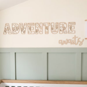 Adventure awaits playroom sign, safari nursery, Wall Lettering, Nursery quote, Wooden Nursery Sign, Nursery/Playroom Decor,